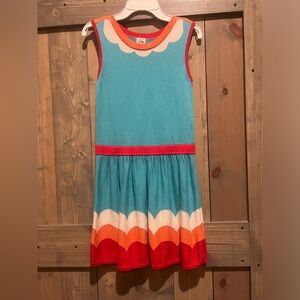 Mini Boden Girls Dress Sweater Knit Sleeveless Turquoise Orange 11-12 Years EUC